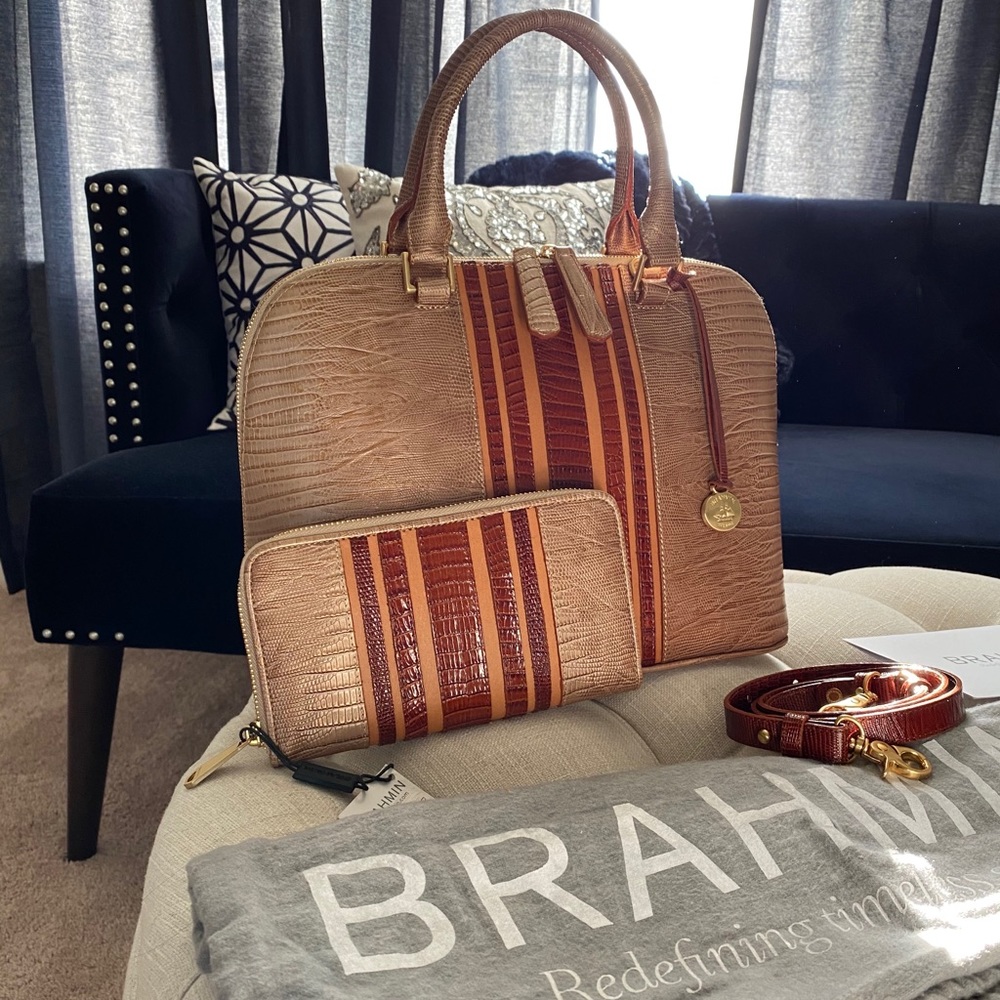 SOLD!✨SALE✨NEW✨BRAHMIN SET✨VIVIAN RARE TRI-LEATHER BAG & MATCHING BRAHMIN WALLET - Picture 2 of 16